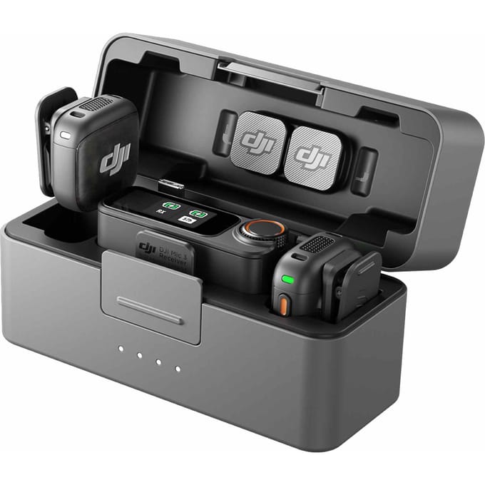 DJI Mic 3 (1 TX + 1 RX), draadloze microfoon voor iPhone/camera/Android, ultralicht, adaptieve versterkingsregeling voor gebalanceerd volume, tot 28