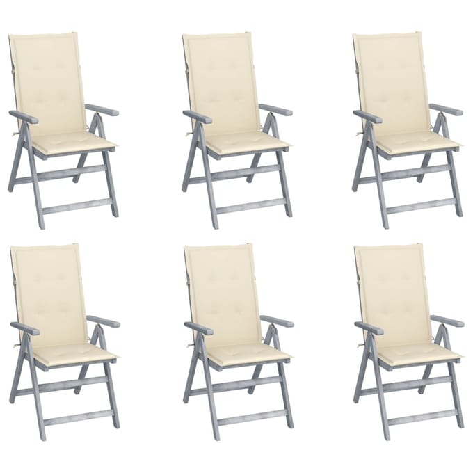 vidaXL - Tuinstoelen - 6 - st - verstelbaar - met - kussens - massief - acaciahout