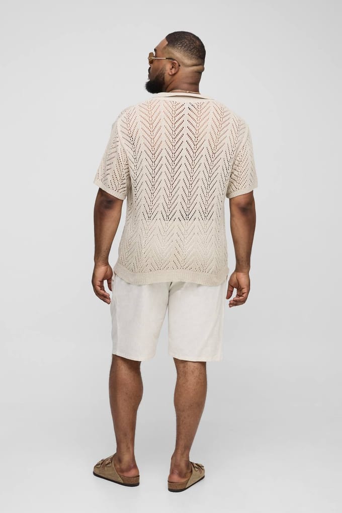 Plus Boxy Oversized Knit Polo T-Shirt | Taupe | Size 3XL