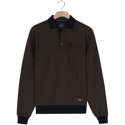 Baileys Trui 2-Tone Jacquard Sweat Polo Collar Placket Buttons Camel / male