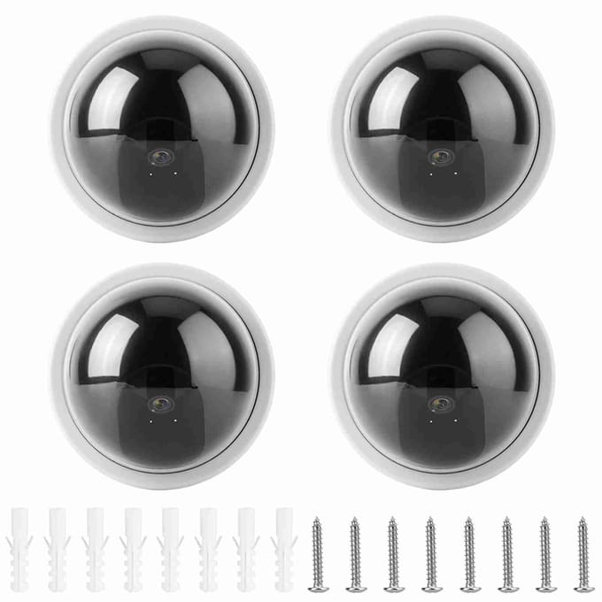 4pcs Dome Simulation Camera CCTV Dummy Fake Security Camera With Flashing Led Light blanc