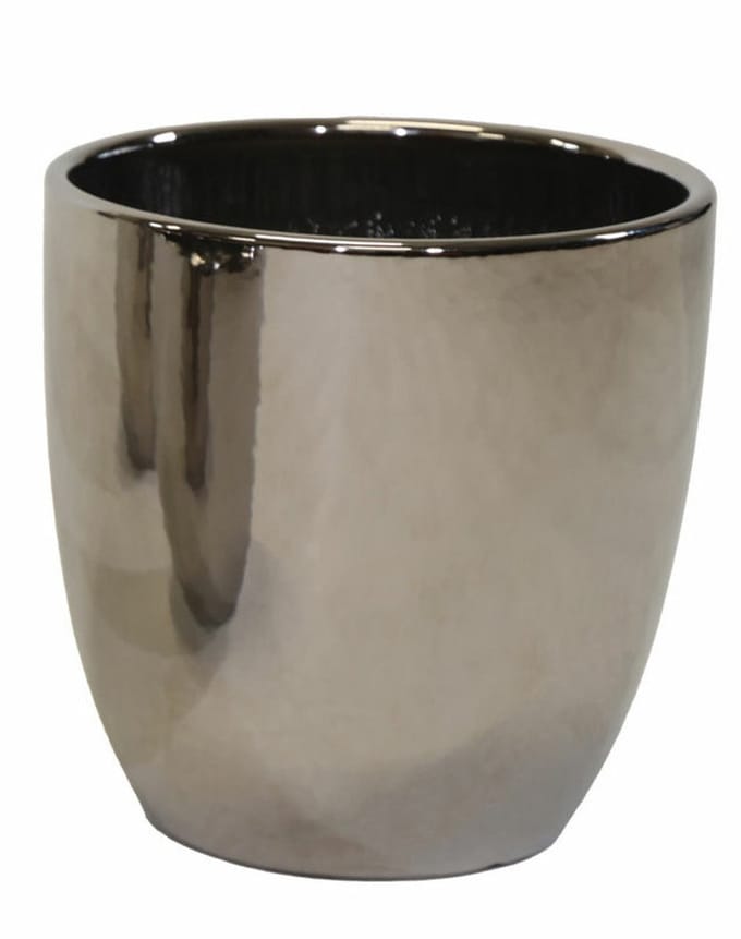 Mega Collections Bloempot Emperor Bullet - rond - zilver - D24 x H27 cm - glans