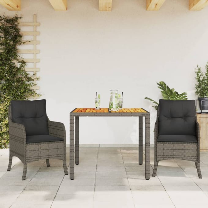 vidaXL - 3-delige - Tuinset - met - kussens - poly - rattan - grijs