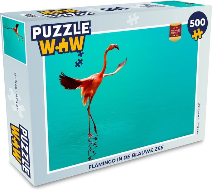 Puzzel Flamingo in de blauwe zee - Legpuzzel - Puzzel 500 stukjes