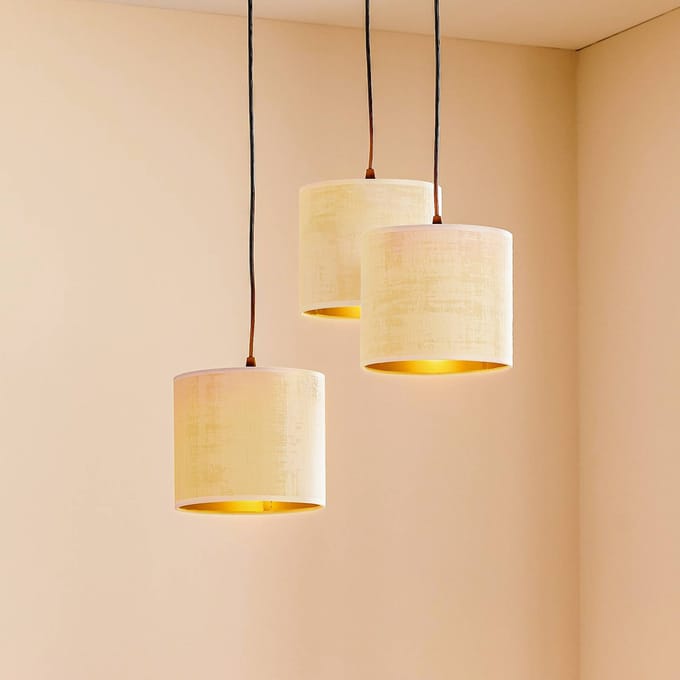 EMIBIG LIGHTING Hanglamp Jari stoffen kap 3-lamps rond wit-goud