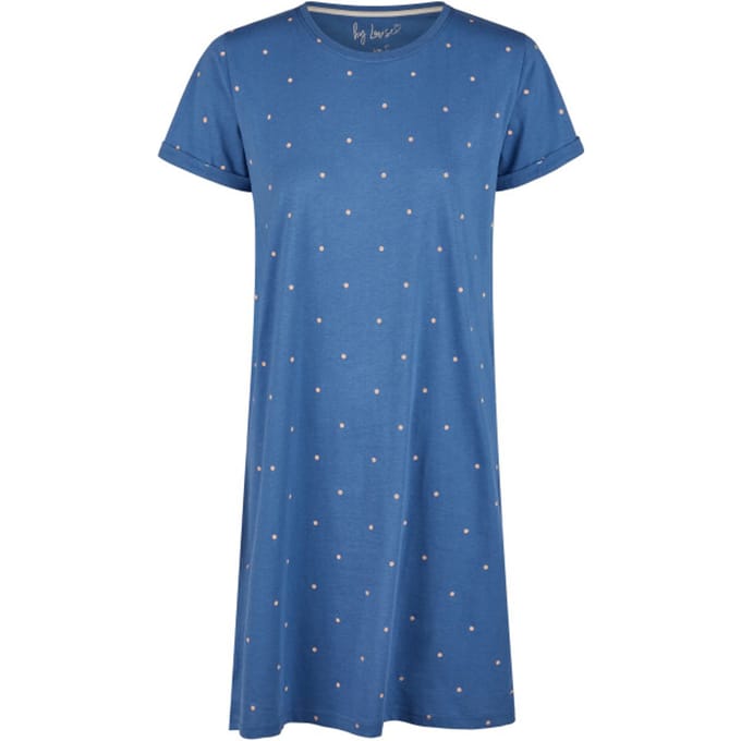 By Louise Dames Nachthemd Korte Mouw Blauw Gestipt - Maat M