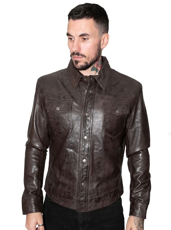 Heren retro leren overhemd jeansjack-Beijing