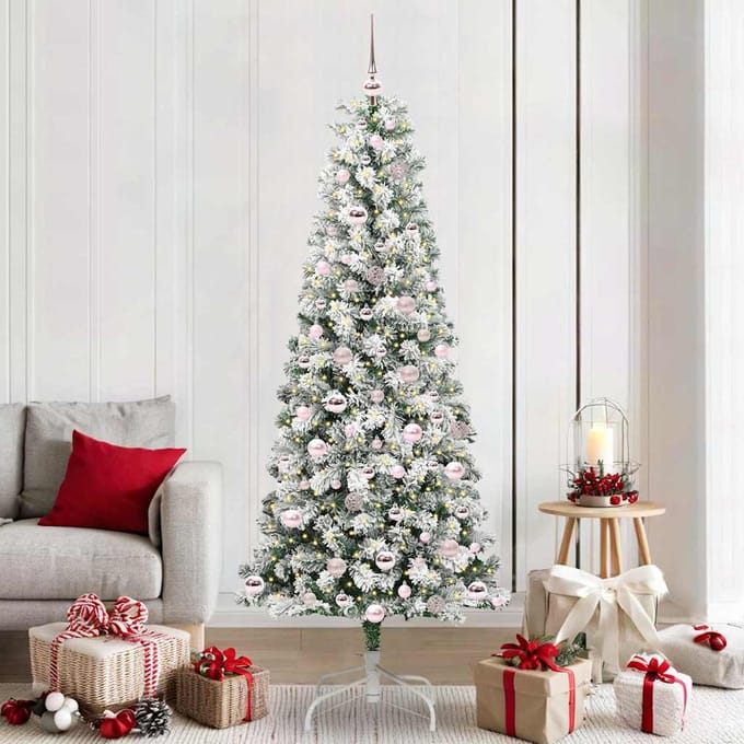 vidaXL - Kunstmatige - Hinged - Kerstboom - 300 - LED's - Groen - en - Wit - 210 - cm