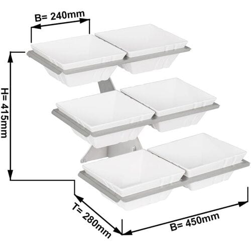 GGM Gastro Etagerie / Buffetständer - inkl. 6 Melaminschalen - eckig Zilver / Wit
