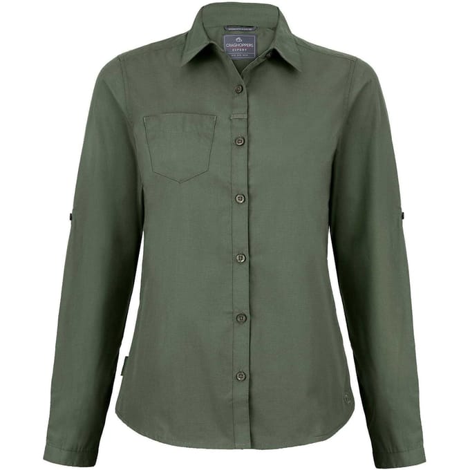Craghoppers Dames Kiwi Langsleeve Shirt (Donkergroen Cedar)