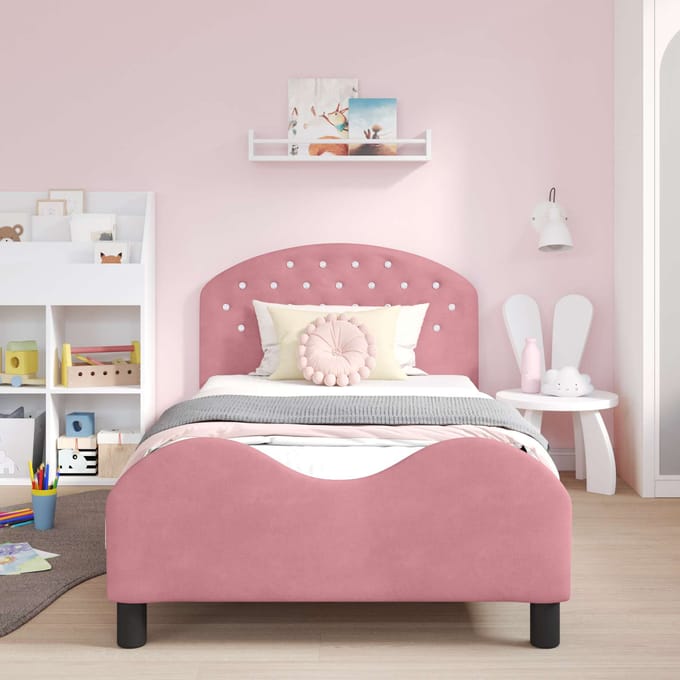 vidaXL - Kinderen - bedframe - met - hoofdboard - Roze - 90 - x - 190 - cm - Fluweel