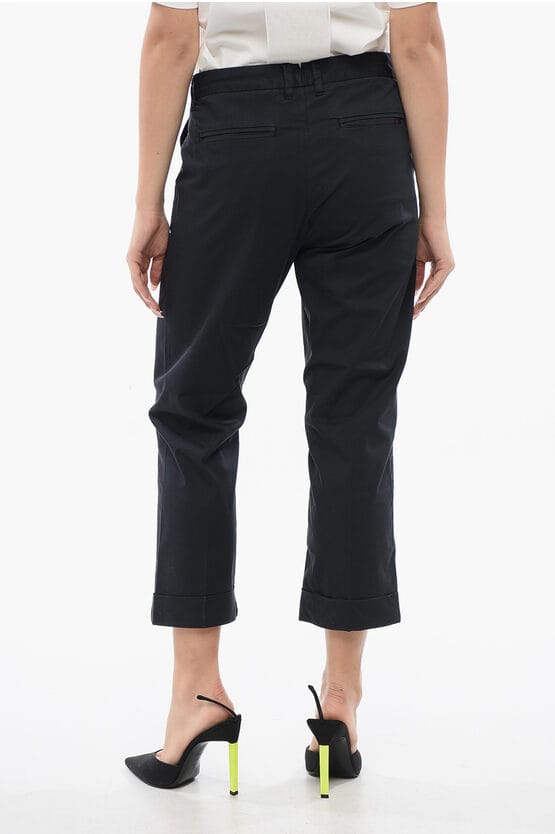 Stretchkatoenen cropped fit chinobroek in blauw