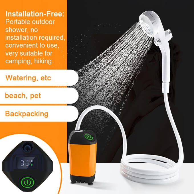 Outdoor Camping Douche Draagbare Elektrische Douchepomp IPX7 Waterdicht met 3 Wateruitgangsmodi Basic blauw
