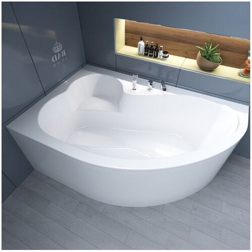 Hoekbad MEGA 160x105 rechts met acrylschort   Afvoer &amp; poten GRATIS!