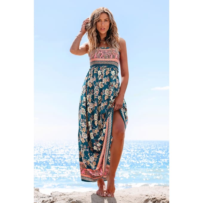 Maxi-jurk met bloemenprint en lentemotief