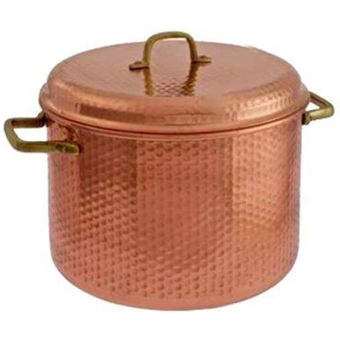 Pot en cuivre martelé 24 cm avec poignées - Pour calmar, confiture, 8L