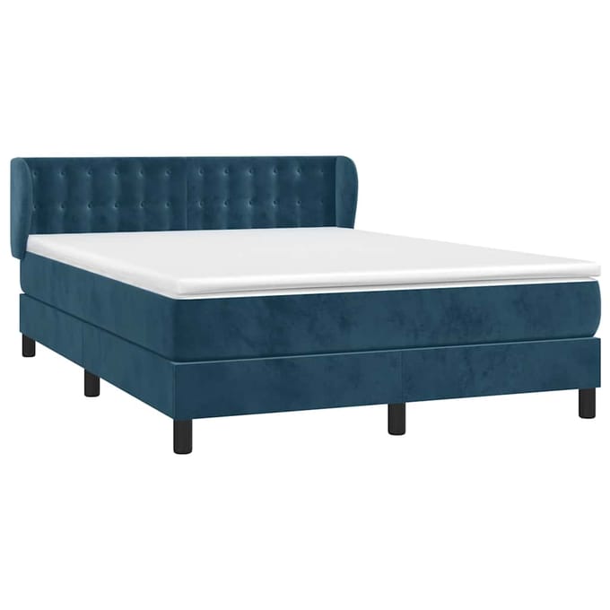 vidaXL - Boxspring - met - matras - fluweel - donkerblauw - 140x200 - cm