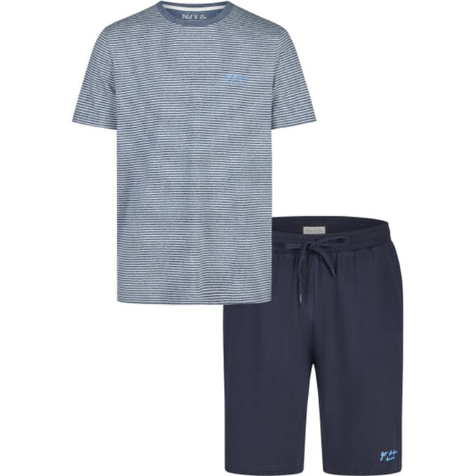 Phil & Co Heren Shortama Korte Pyjama Set Grijs/Donkerblauw Gestreept - Maat M