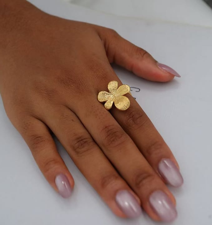Verstelbare Statement Ring met Bloem | Stainless Steel Goud