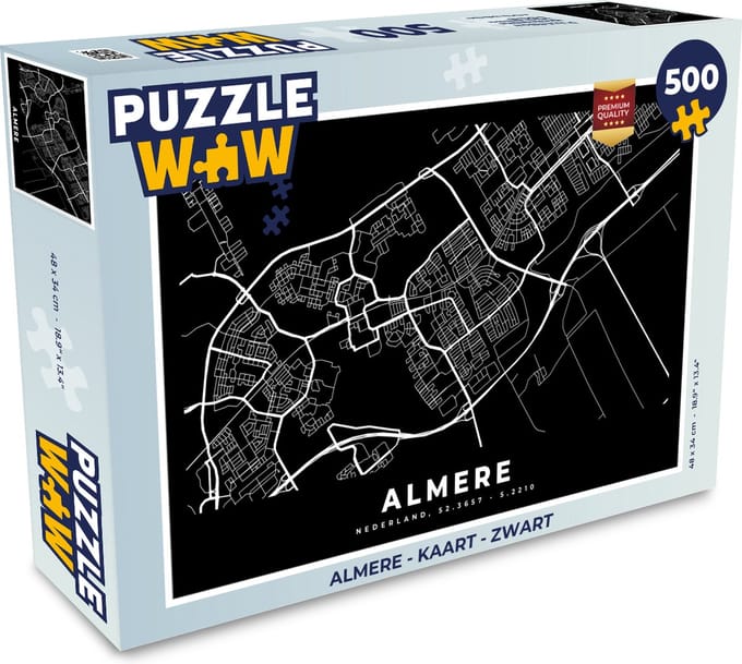 Puzzel Almere - Kaart - Zwart - Legpuzzel - Puzzel 500 stukjes