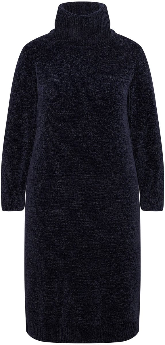 Ulla Popken - Dames - Chenille-jurk structuur breisel colkraag lange mouwen - Marine - Maat 50+