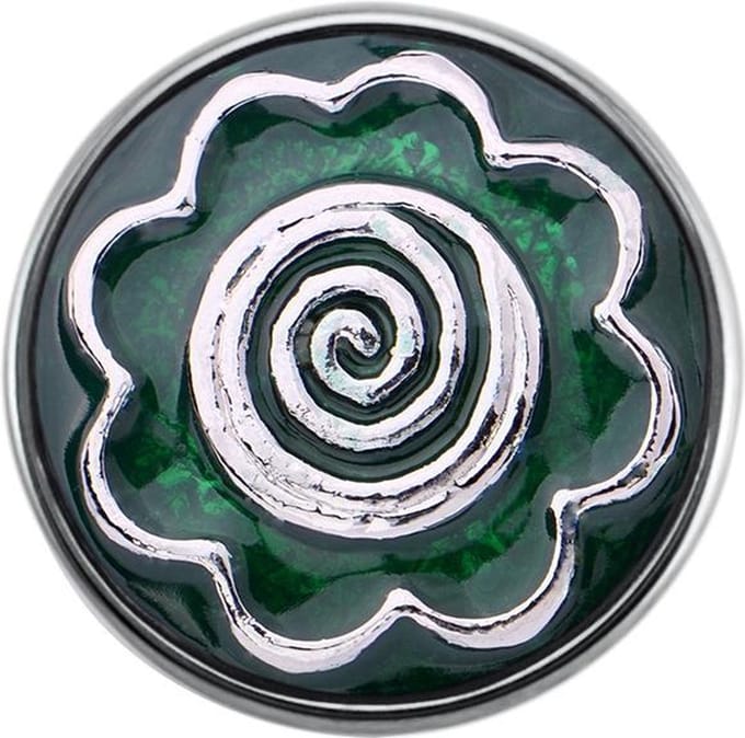 Quiges - Dames Click Button Drukknoop 18mm Bloem Symbool Groen - EBCM283