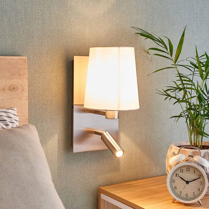 Lindby - Wandlamp - 1licht - Stof, metaal - H: 30.8 cm - E14 - wit, nikkel