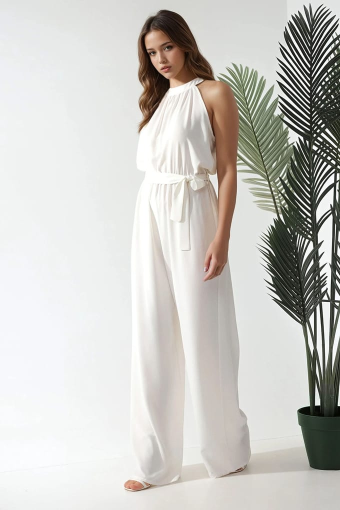 Brede Been Halter Nek Jumpsuit