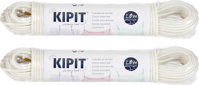 Kipit Waslijn - 2x - 20 meter - PVC - wit - drooglijn / waslijndraad