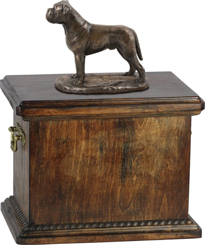 Elegante urn voor de as van een Bullmastiff met beeldje