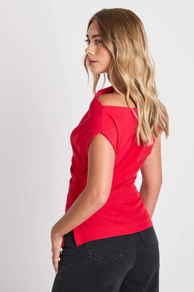 boohoo Dames Geweven top met een schouder en langwerpige snit | Red | Maat: 6
