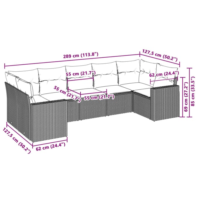 vidaXL - 7-delige - Loungeset - met - kussens - poly - rattan - lichtgrijs