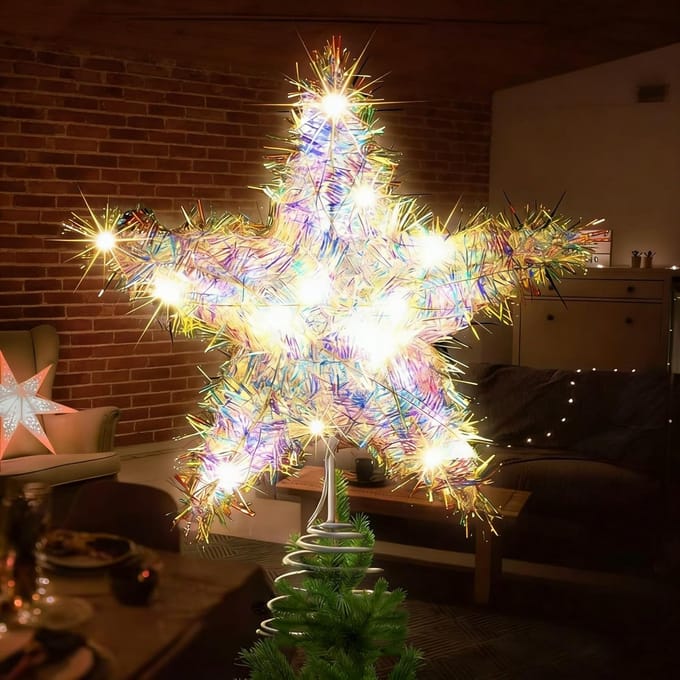 Christmas Tree Peak, Star, Glittering Christmas Tree Topper, LED, Illuminated Tree Peak, Christmas Decoration For - ShopVlot
