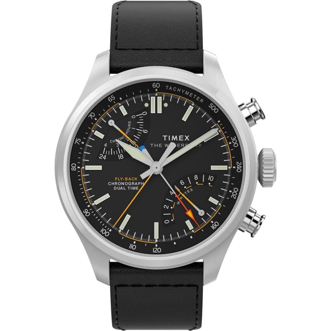 Timex Waterbury Ace Fly-Back TW2Y70000 Horloge - Leer - Zwart - Ø 43 mm