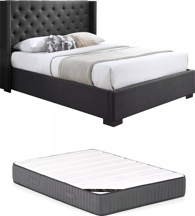 Vente-unique Bedframe stof grijs 180 x 200 cm (Super King Size Bed)