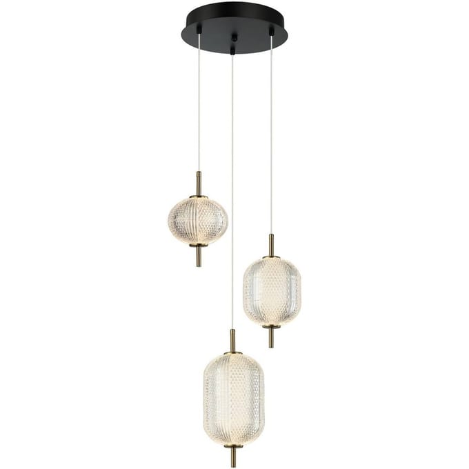 Viokef LED hanglamp Pellucid, bronskleurig/helder, 3-lamps