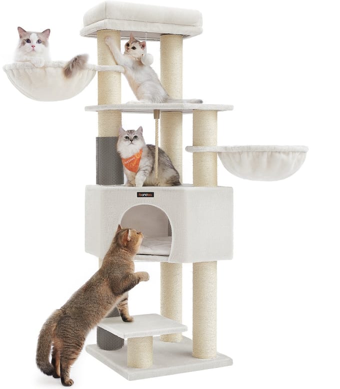 Feandrea - Krabpaal - Kattenboom - Zelfverwarmende Dekens - 2 Kattenborstels - Grote Platforms