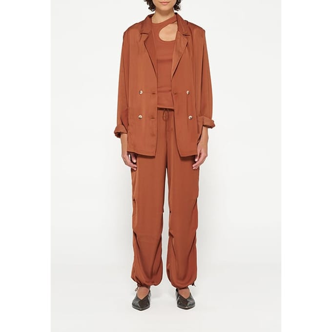 10DAYS Double Breasted Satin Blazer Saddle Brown Größe: S | Blazer Outlet | Damen | Braun