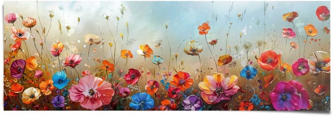 Poster Bloemenveld - 53 x 158 - Papier - REINDERS