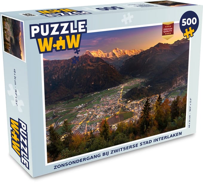 Puzzel Zonsondergang bij Zwitserse stad Interlaken - Legpuzzel - Puzzel 500 stukjes
