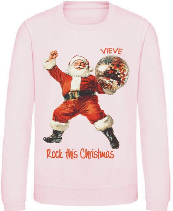 Kerstsweater Disco Santa – Met Eigen Naam – Roze maat 68 – Livingstickers