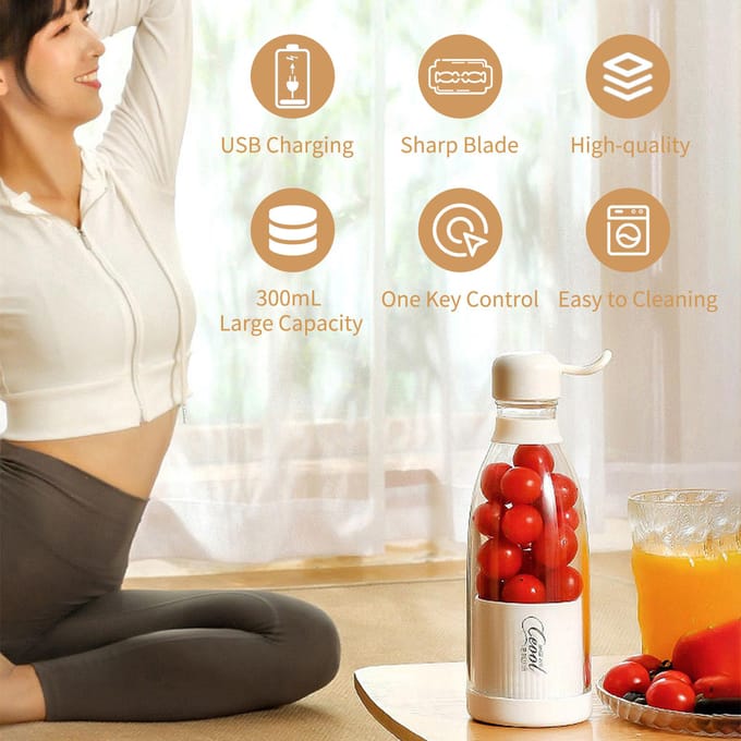 300mL Draagbare Juicer Elektrische Mixerbeker Met Riem USB Smoothie Blender Shakes Handheld Fruit wit