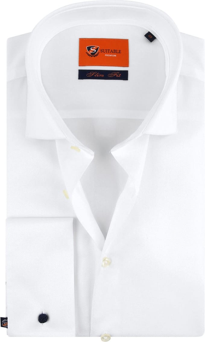 Suitable Overhemd White Twill Dubbelmanchet - Maat 39 - Heren - Overhemden Formeel