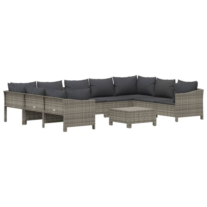 vidaXL - 10-delige - Loungeset - met - kussens - poly - rattan - grijs