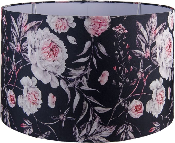 Clayre & Eef Lampenkap Ø 45x28 cm Zwart Wit Textiel Bloemen