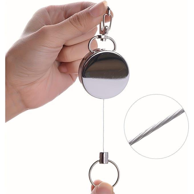 Duurzame Metalen Sleutelhanger met Uittrekbare Stalen Kabel - Veilig, Anti-Diefstal Ontwerp voor Buitengebruik gray