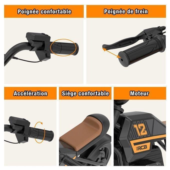 Moto Électrique Enfant - RCB - R9 - 200W - 25km/h - Lumières Ambiantes - Noir