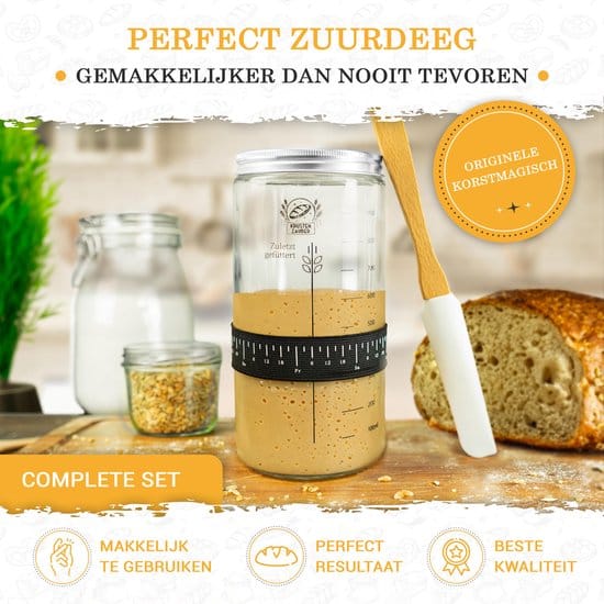 Zuurdesem starter set - 1000 mL fermentatieglas met spatel en thermometer