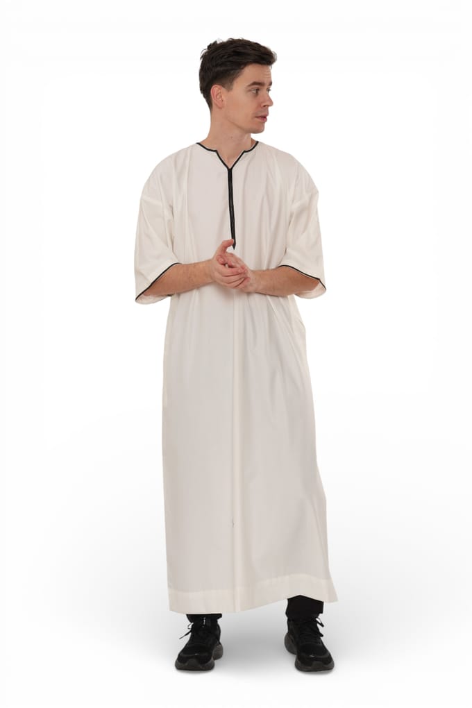 Heren Ramadan Crème Wit Marokkaanse Gandoura Thobe Robe Djellaba Eid Jubba- TT-006