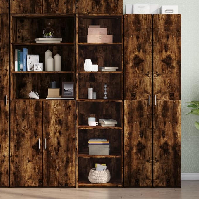 vidaXL - Hoge - kast - 50x41x185 - cm - bewerkt - hout - gerookt - eikenkleurig